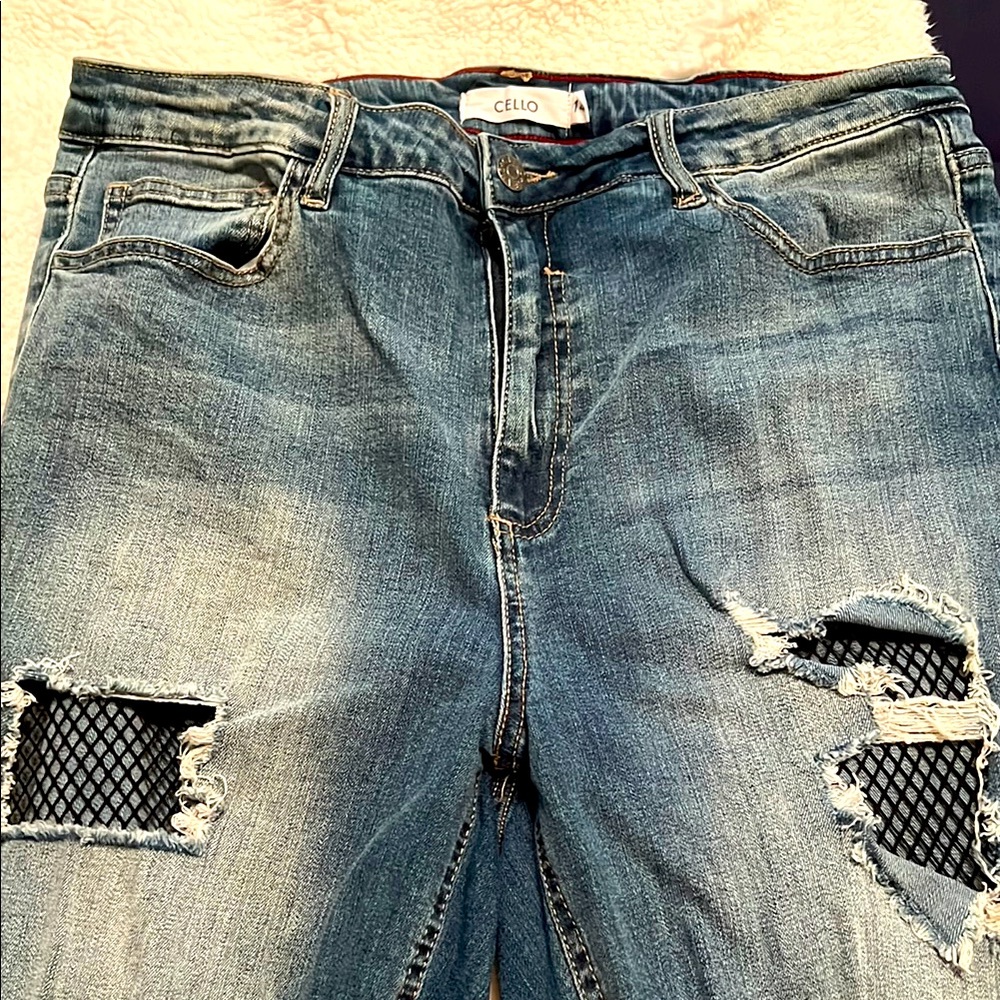 Cello Blue Boyfriend Jeans with Distressed Design